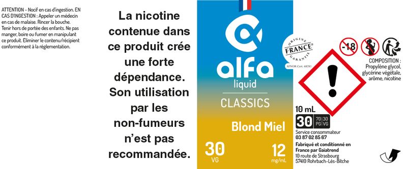 étiquette Blond Miel Alfaliquid